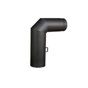 Bogen 90° mit Tür und Drosselklappe, doppelwandig mit Dämmung, System Möck Primus, Schwarz, 150 mm